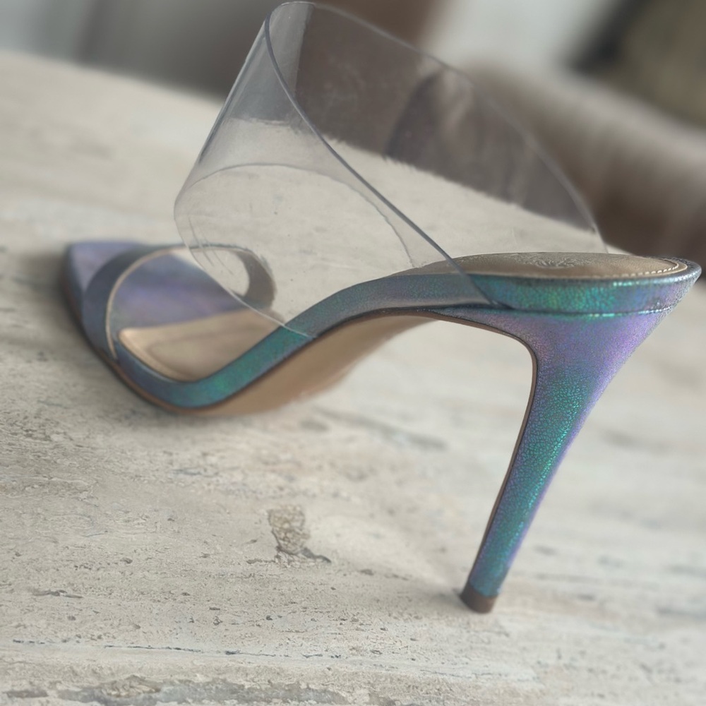 Vince Camuto size 10 iridescent blue slip on heels